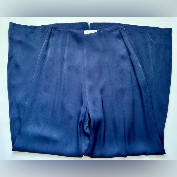 Les Heroines by Vanessa Cocchiaro Wide Leg Trouser Pants Navy Blue Satin Size 8 - Picture 8 of 13